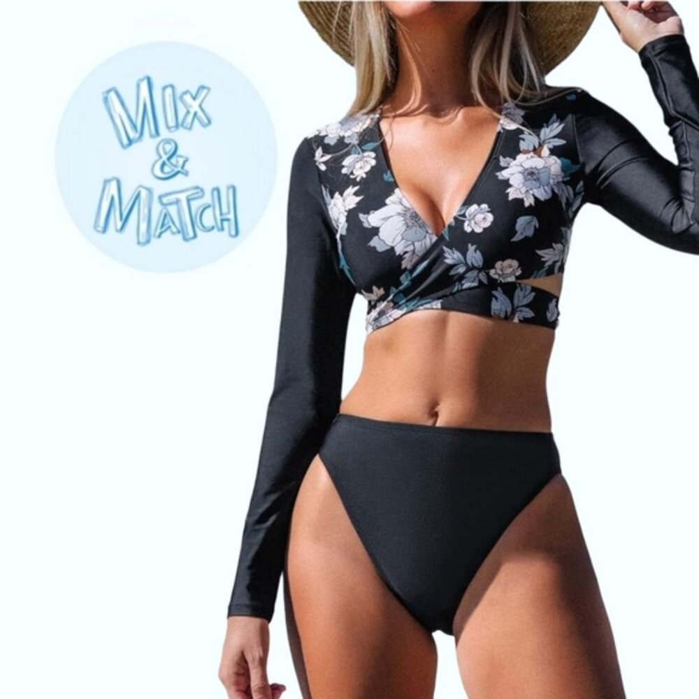 Cupshe NWOT Long Sleeve Wrap Front Bikini Top Size Medium *Top only
